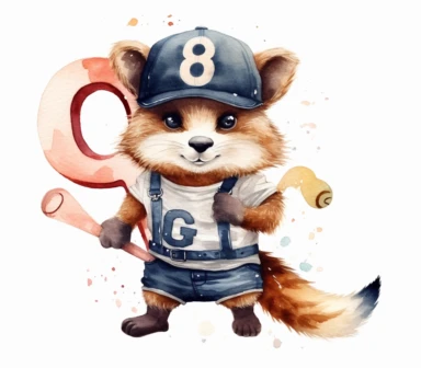 create watercolor clipart of letter q , cute animal in baseball costumes with baseball, incredibly high detail, 16k, gorgeous, white background