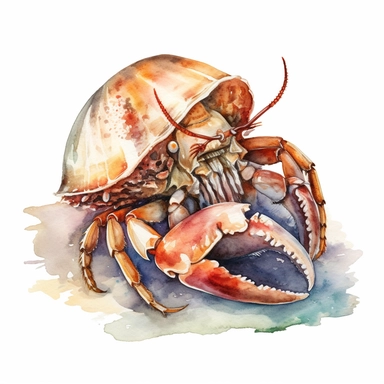 A Watercolor Hermit crab, full body, vividly bold designs png realistic cartoon in 32K UHD cute. 15 cm thick outline. There was no shadow on the ground. 8k with realistic watercolors. and detailed illustrations, clipart, white background