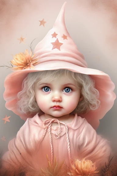clipart, realistic newborn witch, pastel colors, vintage style