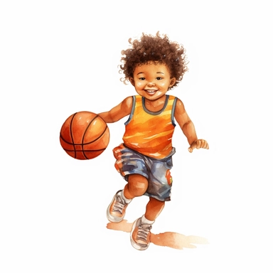 cute Watercolor cartoon basketball player, clipart, white background