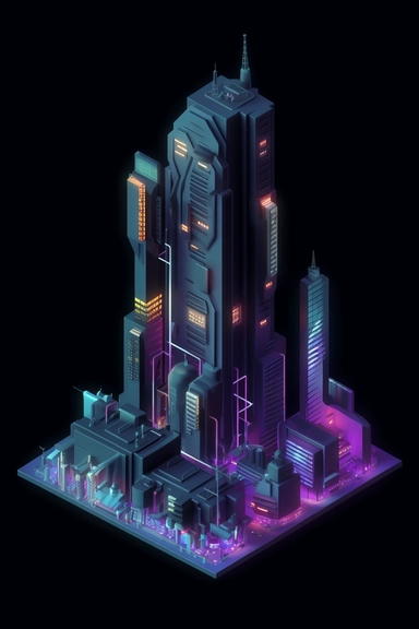 isometric perspective, game sprite, futuristic skyscraper concept, gaming asset, sci-fi, fun, creative, cartoon, clipart, hyper-detailed, black background,