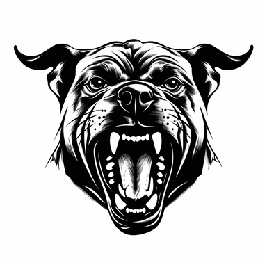 clipart of angry Pitbull barking, thick black outline white background