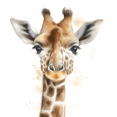 happy sweet Baby Giraffe - Giraffa camelopardalis clipart , original hand drawing, watercolor, understated and flawless coloring image, realistic image , white background, realistic painting, portrait without writing
