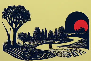 golf course silhouette, linocut, clipart
