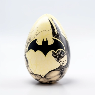 easter egg painted with Batman's color with Batman on it, clip art style, white background, side view, no shadows