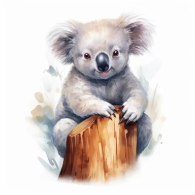cute Koala Clipart sitting and smiling in the style of oil painting, on a white background