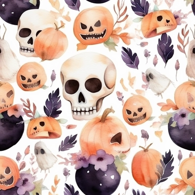 cute halloween seamless pattern watercolor clipart illustration