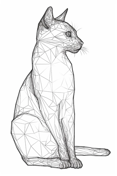 cat sitting in profile, thin line silhouette outline simple one line sketch, vector logo clipart, leonardo da vinci style, white background,