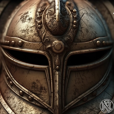 a clipart logo showing a photorealistic gladiator helmet from the front, facing the viewer, 4k, very detailed with filigrane runes