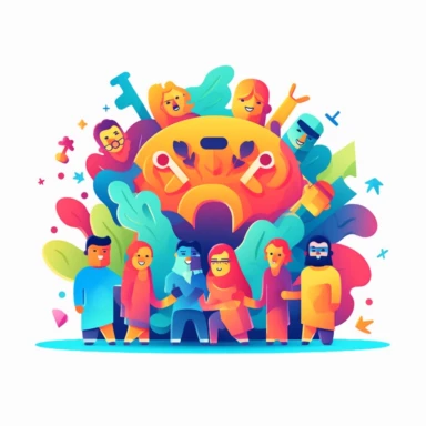 clipart stylized vector graphic, a logo for a social committee, focuses on well-being, boding, boosting morale, link members together, vibrant, engaging, teammates
