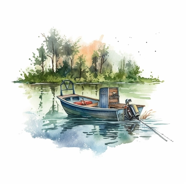 Bass Fishing from Boat on the Lake, watercolor Illustration clipart, 4K, extremely detailed