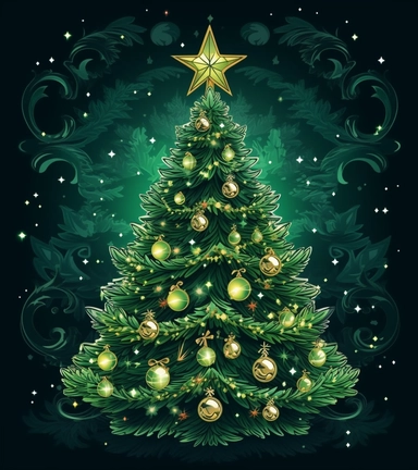 the christmas tree clip art, in the style of eye-catching, accurate and detailed