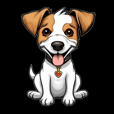 cute cartoon jack russel dog clipart, black background,--no cut off edges