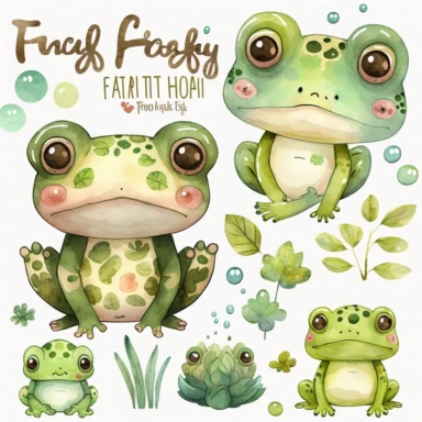 watercolor kawaii frog clipart
