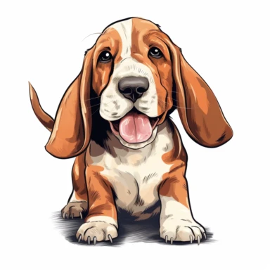 Cute happy baby Basset Hound clipart, on white background with margins,vector