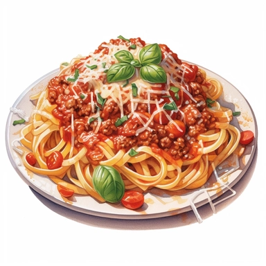 watercolor ultra realistic and hyper detailed illustration of a traditional italian FLasagna Bolognese (with layers of meat sauce, cheese, and pasta) on a plate clipart, white background