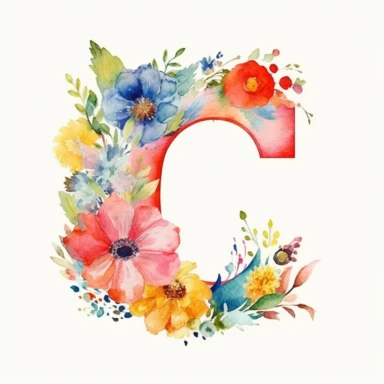 watercolor letter C with colorful flowers clipart, single clipart, high resolution, vibrant colors, 8k