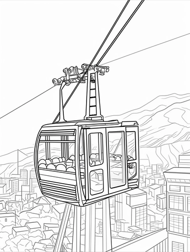 design onley cable car coloring book line art, coloring page line art, black clipart for coloring page, simple and clean line art, illustration style,