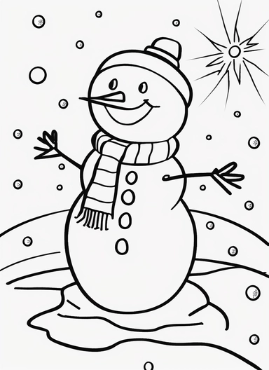 line art, black and white, snow man, christmas, happy mood, cartoon sketch, coloring page for kids, coloring page for children, thick lines, realistic, drawing, printable outlined art, crisp lines, No background, clip art, hand drawn, No shadows, drawing, No gray, no shades, high contrast. The line art should be clean and crisp, with uniform thickness and minimal shading, to provide a user - friendly coloring experience.