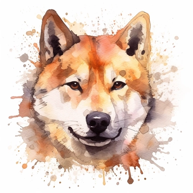 Akita Inu dog face, watercolor, sharp illustration clipart, insane detail, white background