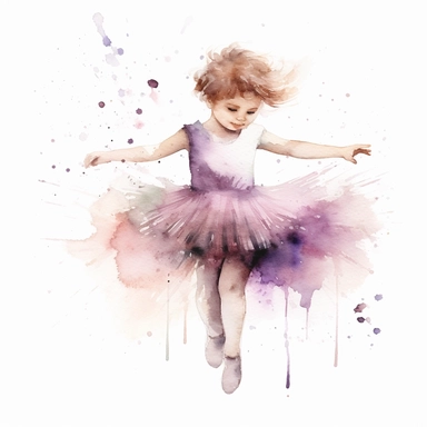 little girl dancing in tutu, watercolor, pastels, whitebackground, clipart