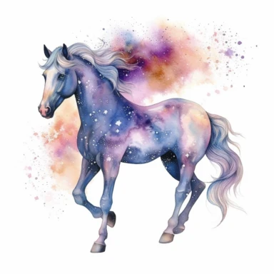 Watercolour Magic Mystical realistic horse clipart horse, stars, planets, dreamu clipart,trippy, white background--v 5.1
