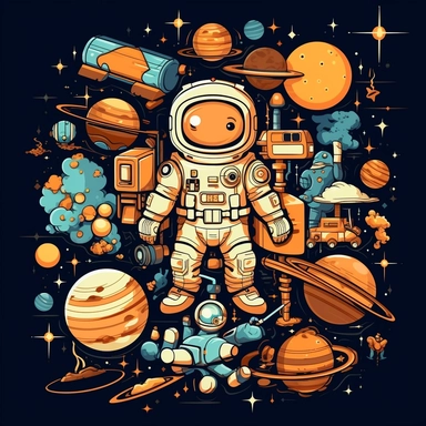 Space Astronaut Rocket Planets Stars Moon UFO Satellite Telescope Space station Alien Meteor Astronomer Spaceship Galaxy Comet Astronomical observatory Nebula Space probe Lunar rover. NTRICATE DETAILS, HAND DRAWN, CRISP LINES, HIGHLY DETAILED, ILLUSTRATION, DIGITAL ART, VECTOR, CLIPART,MODERN CARTOON STYLE, REALISTIC CARTOON STYLE, MODERN ANIME, CLASSIC MANGA, KAWAII STYLE,CHIBI
