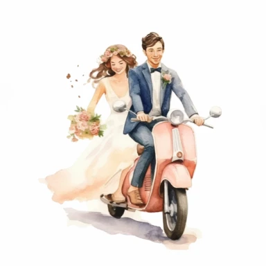 Watercolor just married Clipart on white background