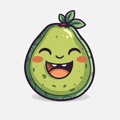 cute Avocado, happy and smiling, bold line, clipart, sticker, white background, no shadow, 8k detail