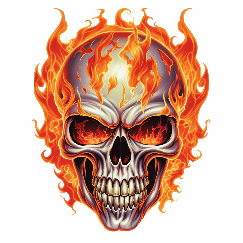 flaming skull, clip art, 2d, bumper sticker, airbrush, illustration ...