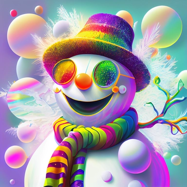 energizing colorful cartoon snowman clipart , simple, cute, happy, art, crafty, pattern, psychedelic , groovy , hi-res contrast