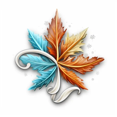 a logo with a white background featuring four seasons being represented by, an extremely detailed digital clipart style frosty snowflake an orange leaf and a green leaf or grass, intricate details, intricate, precisionist lines and shapes, imitated material