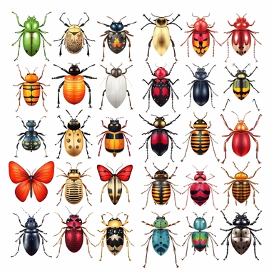 Insects Set Closeup Isolated on White Background. Design Template, Clipart of Insects Detailed Insects in Various Shapes, HD,