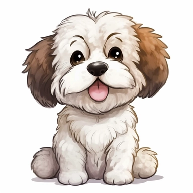 single isolated asset, cute happy Havanese puppy action pose, front view, chibi style, watercolor, professional vector clipart, white background