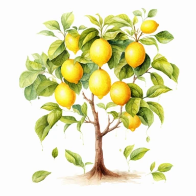 watercolor lemon tree clipart on white background
