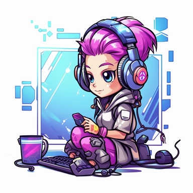 adorable simple cyberpunk gamer clipart, white background, adobe illustrator vector