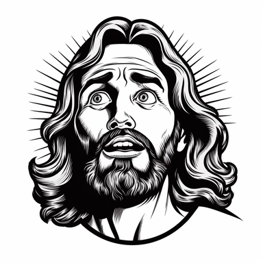 cartoon jesus rolling his eyes, clipart, black and white