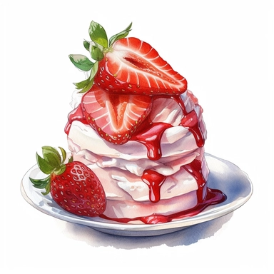 Commercial shot of ultra - realistic watercolor painting of a really delicious strawberry japanese dessert art clipart, creamy aesthetic, good looking food, delicious, yummy, foodie, healthy, white background no text, isolated on white, watercolor illustration, award winning, strong and sharp lines