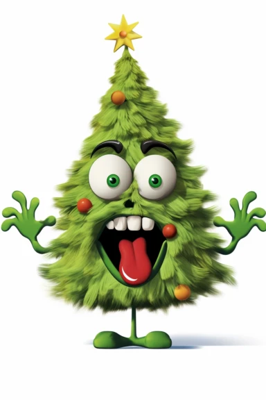 cute christmas tree clipart, in the style of grotesque satire, spontaneous gesture, matte photo, cartooncore, associated press photo, colorful caricature, white background