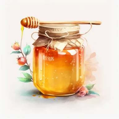 clipart honey jar honey stick cartoon, watercolor, hd, on white background ar 3:2 s 1000