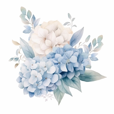 Dusty blue and white hydrangea and peony flowers watercolor, watercolor premade border, white simple background, no grass or green ground in the scene, no sky, pale watery color, hand painted original, pastel colors, Watercolor Flowers Clipart, airy dreamy pale color, modern minimal, v 4