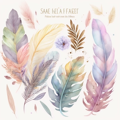 soft colorful pastel-colored leaves and flowers and feathers clipart set, colorful fairy pastel colors watercolor style, intricate and detailed, exquisite realism, use of fabric, soft and subtle watercolor style, plain white background