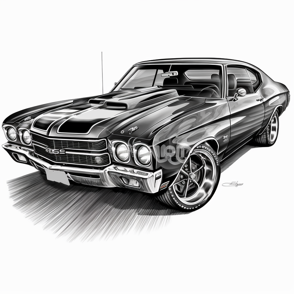 high definition clipart drawing of a 1970 chevrolet chevelle muscle car ...