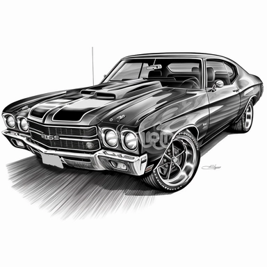 high definition clipart drawing of a 1970 chevrolet chevelle muscle car