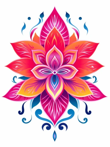 clipart, decorative flower, one per page, flat color clipart, bright hot pink primary colors, isolated on white background,
