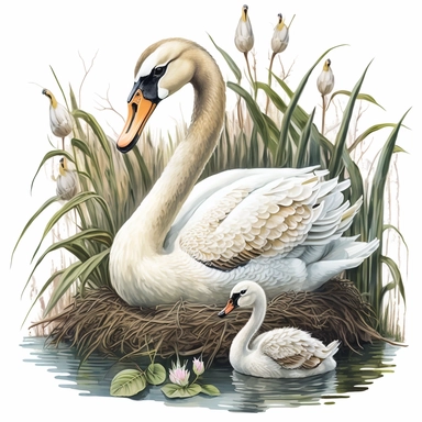 mama swan in his habitat clipart, white background