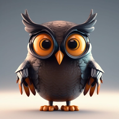 please create pixar style character clipart of an owl wearing headset hip hop, back view with arms flexing, head turned