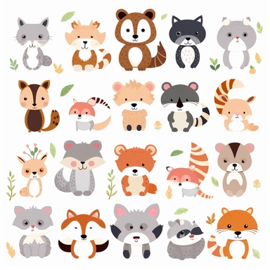 cute collection animals clipart white background, png