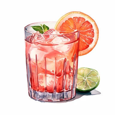 a Paloma cocktail, strong colors, border, 8K, dark watercolor, ultra details, isolated white background, clipart, hand drawn, hand drawn art, in the style of ultra-detailed oil painting pontilism hand drawn collections, pontillism brush, scumbling, HD oil painting collections,