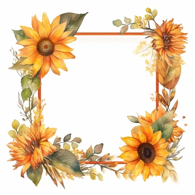 Watercolor Sunflowers Clipart frame with inside white background, fall sunflower floral bouquets, white background